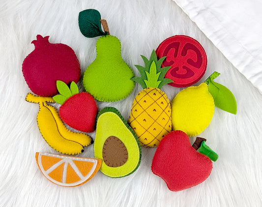 Felt Fruits, Set of 10 with Potli