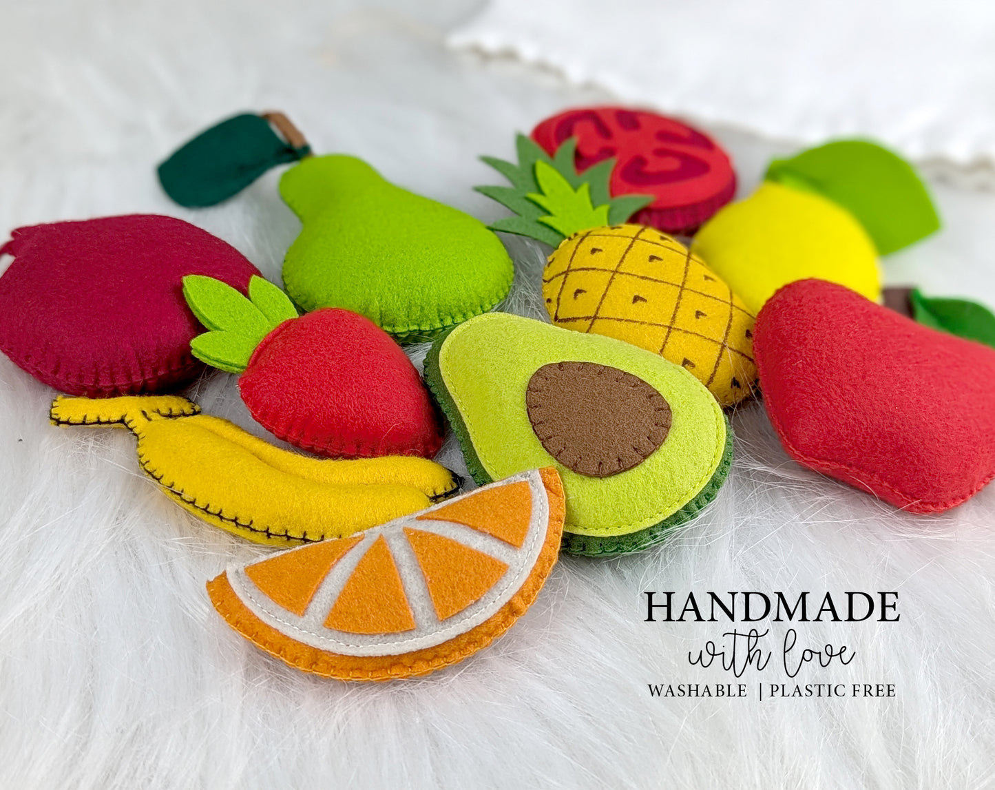 Felt Fruits, Set of 10 with Potli