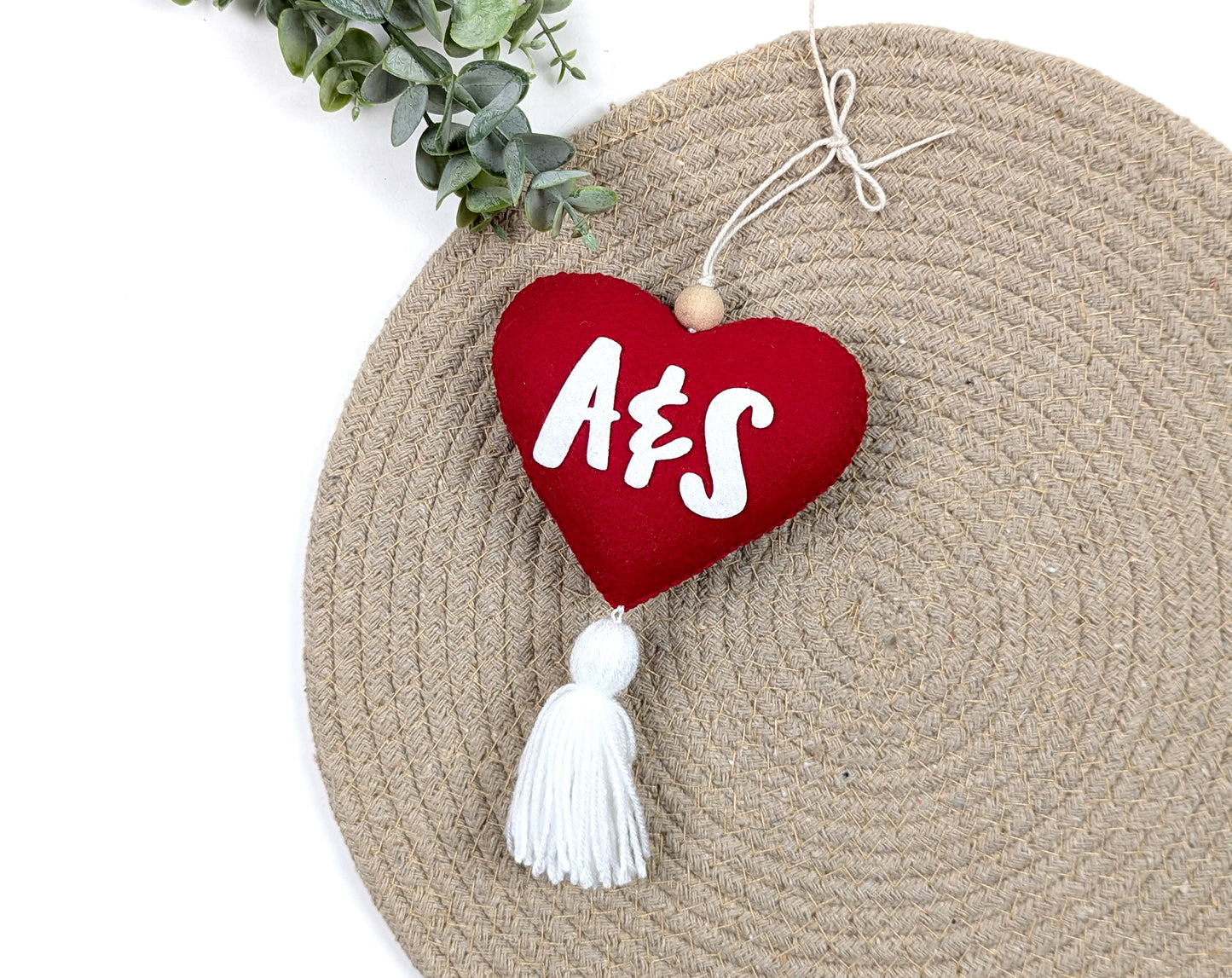 Heart Couple Initials Ornament with Tassel