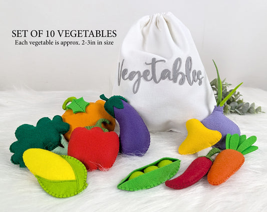 Felt Vegetables, Set of 10 with Potli