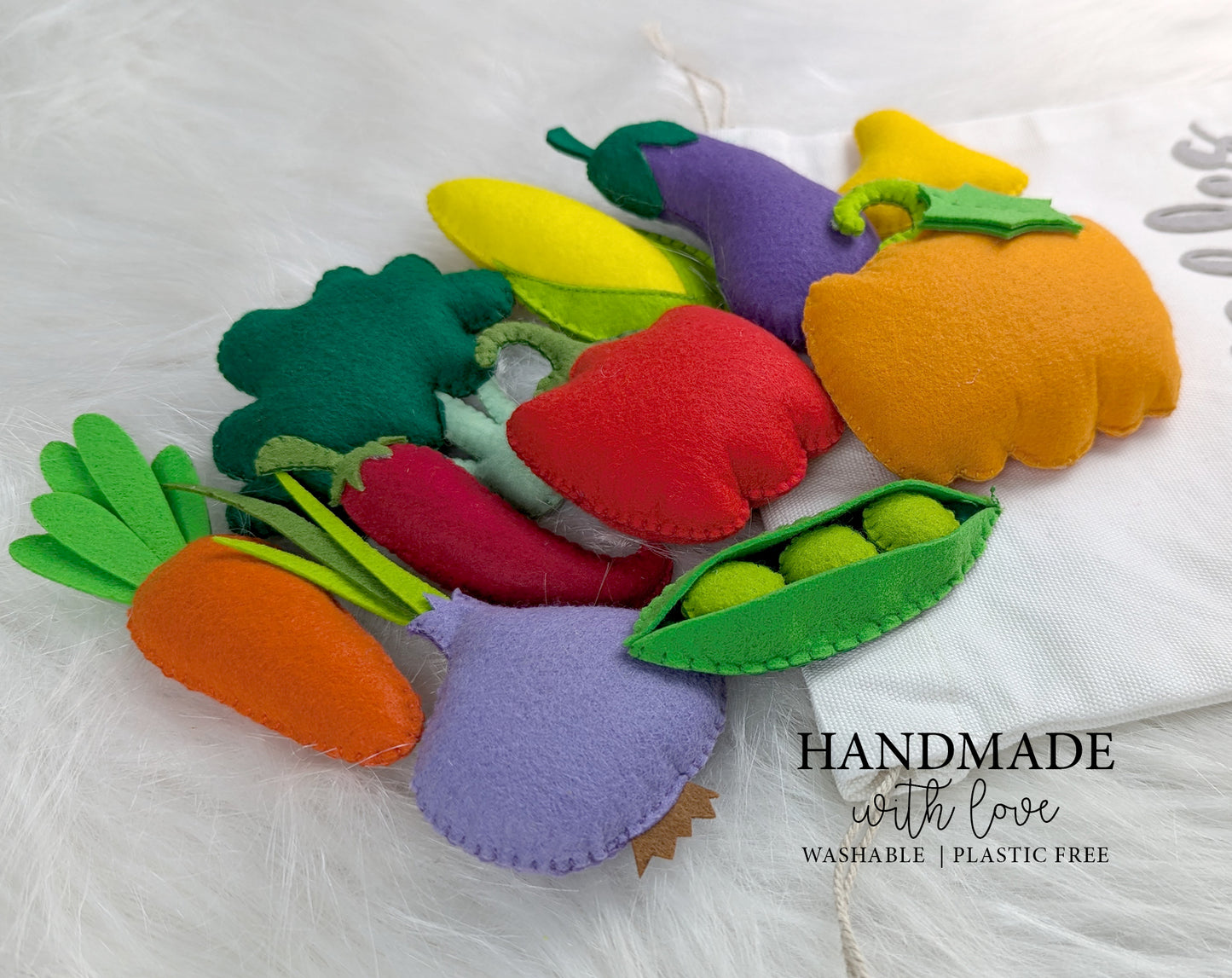 Felt Vegetables, Set of 10 with Potli