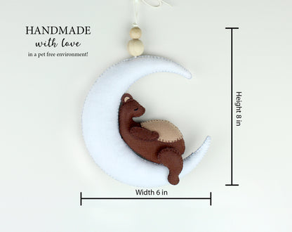 Sleepy Bear on the Moon Hanging Toy Ornament