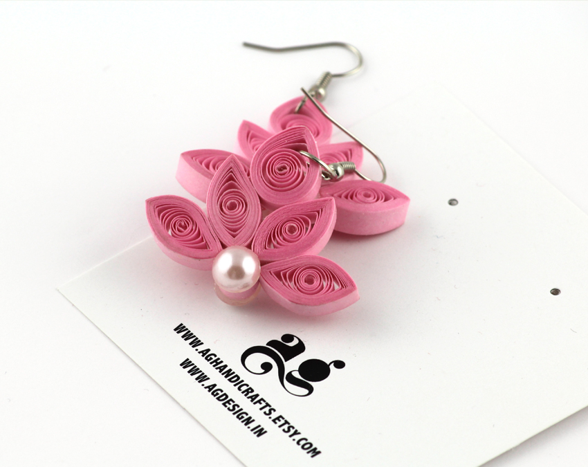 Quilling Earrings  Pink Round JhumkasQuilling Earrings  Pink Round Jhumkas
