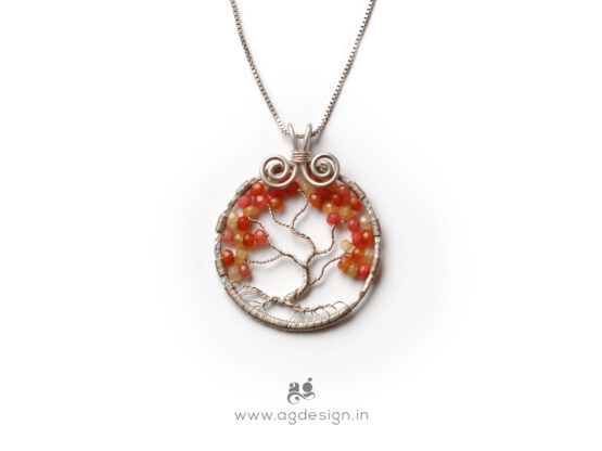 Peach Tree of Life Stone sterling silver pendant