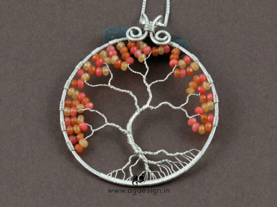Peach Tree of Life Stone big sterling silver pendant