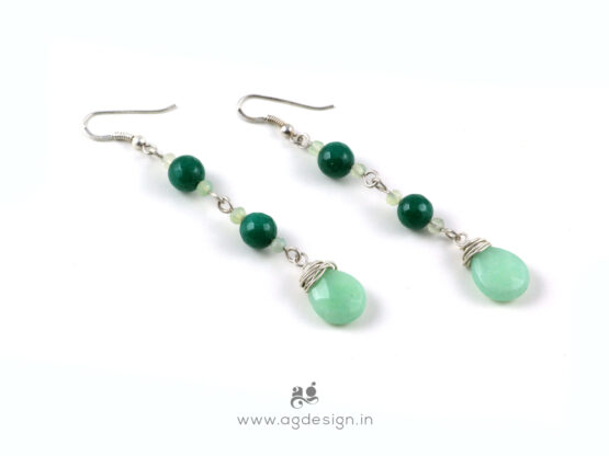 green long sterling silver earrings