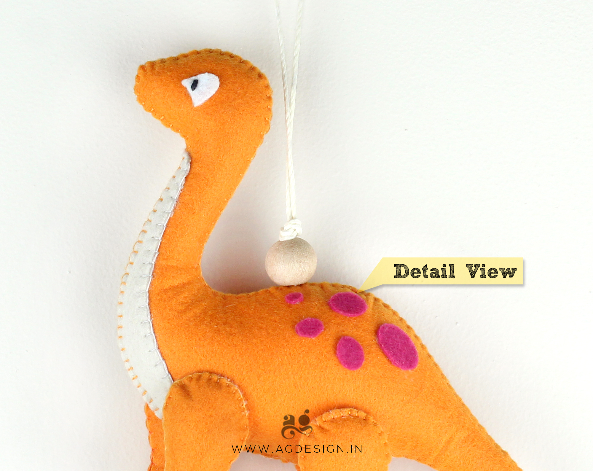 handmade felt brontosaurus dinosaur ornament