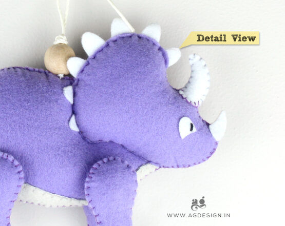 handmade felt triceratops dinosaur ornament