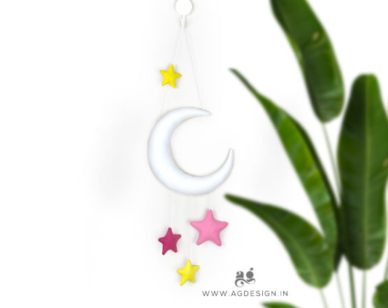 Pink Moon and Stars Wall Hanging